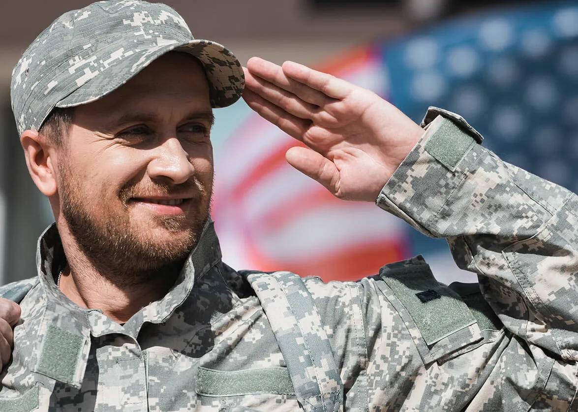 U.S. military veteran saluting